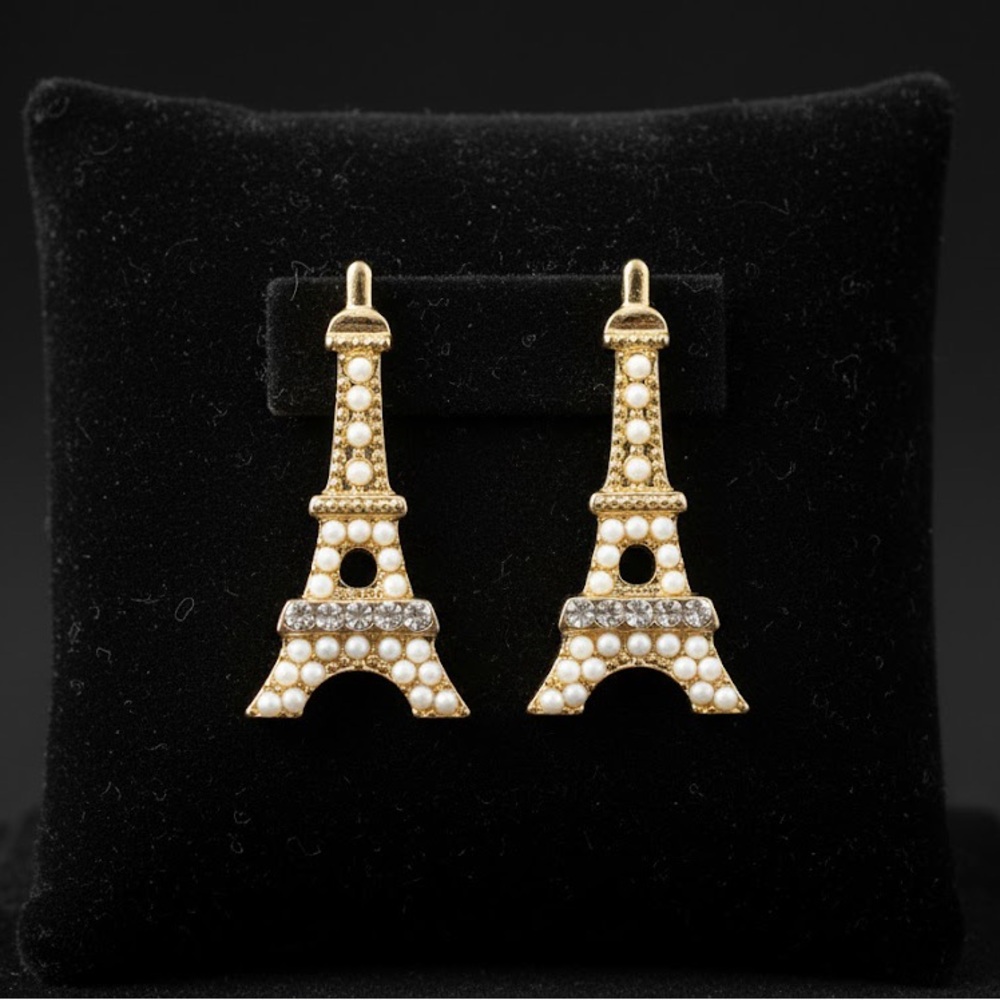 Gold Eiffel Tower Earrings Vintage - Picture 2 of 4